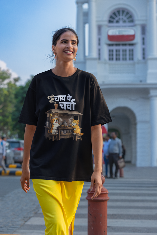 Chai Pe Charcha Unisex Oversized Classic T-Shirt  - Satire