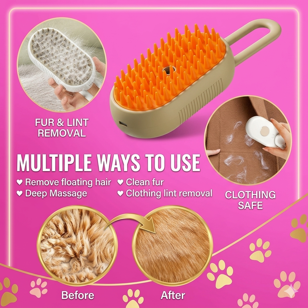 3-in-1 Pet Steam Brush for Dog/Cat