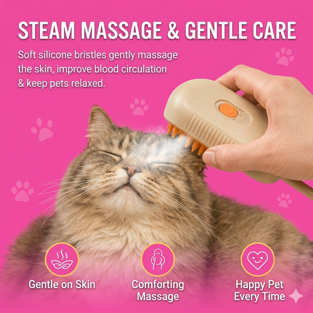 3-in-1 Pet Steam Brush for Dog/Cat