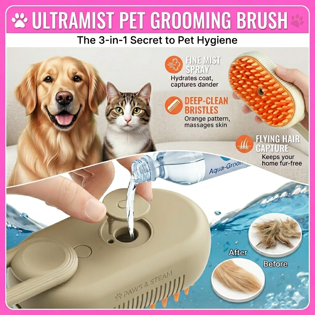 3-in-1 Pet Steam Brush for Dog/Cat